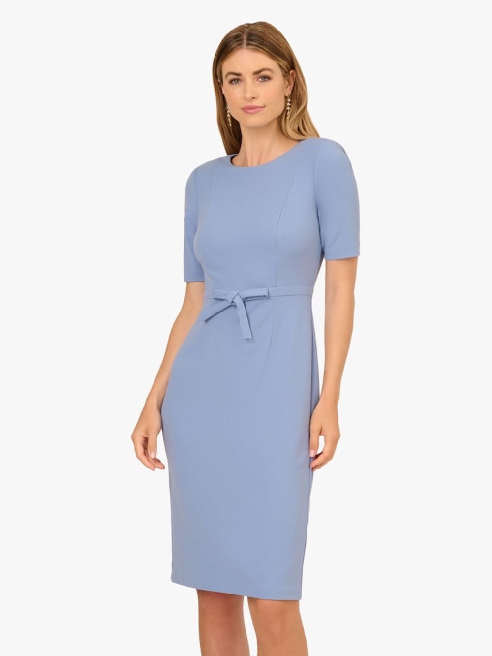 Adrianna Papell Size 8 Blue Tie Waist Sheath Cocktail Midi Dress NWT GALA MOB